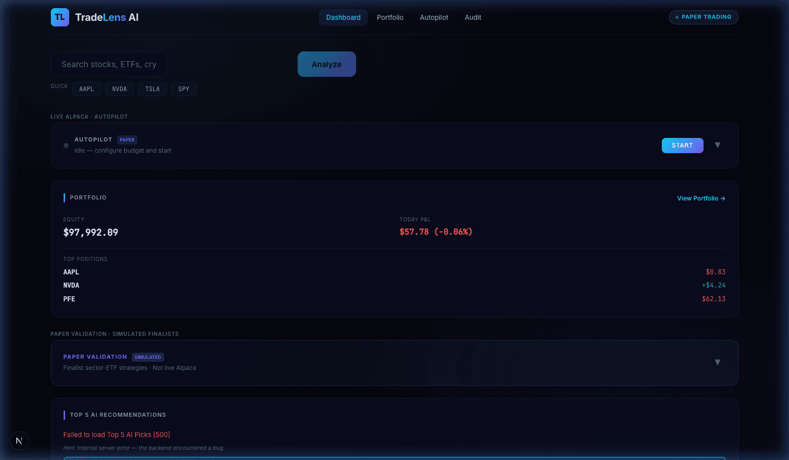 TradeLens AI — Trading Platform